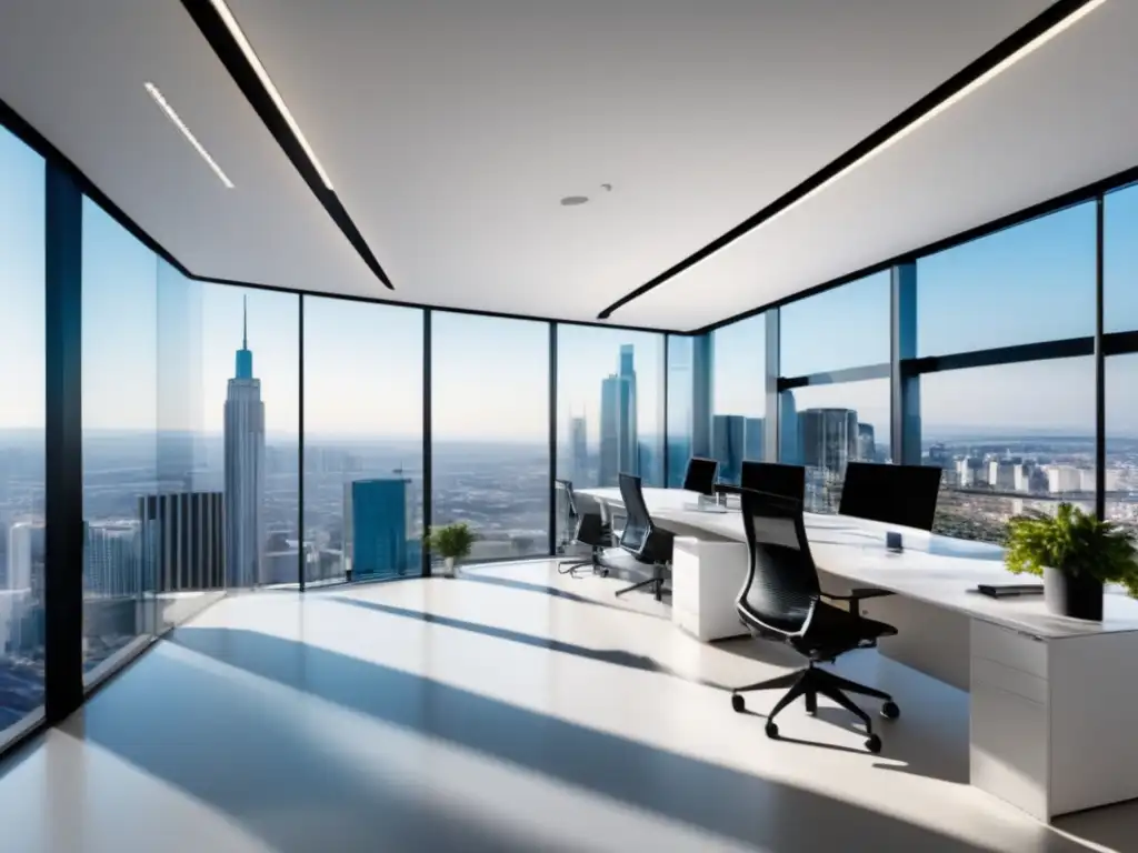Oficina moderna con vista a la ciudad Oficina moderna con vista panorámica de la ciudad: Optimización conversiones marketing afiliados