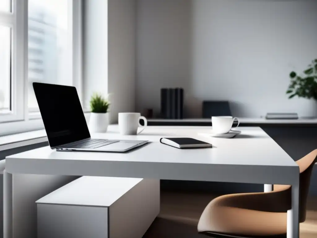 Espacio de trabajo moderno y minimalista Espacio de trabajo moderno con escritorio blanco y decoración minimalista - Importancia del SEO en marketing de afiliados