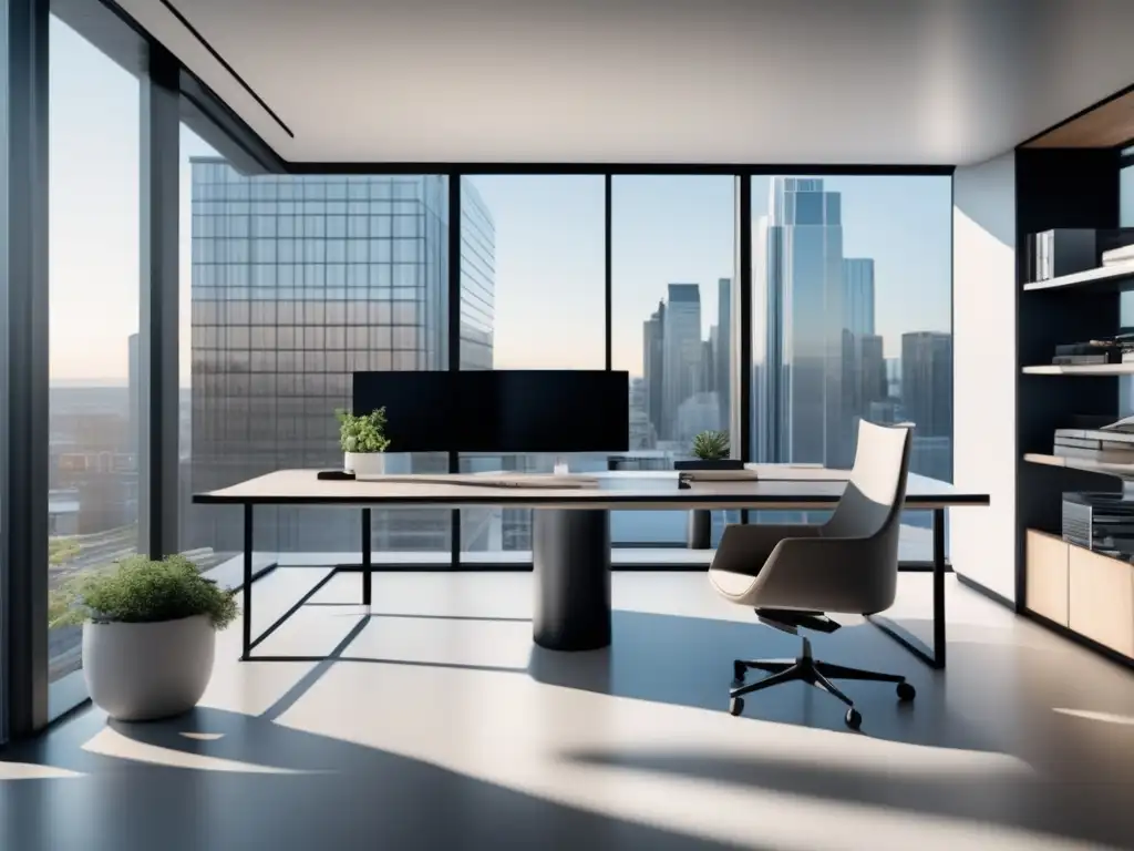 Oficina moderna y sofisticada Moderna oficina en ShareASale: luz natural, diseño minimalista, herramientas avanzadas, eficiencia y productividad