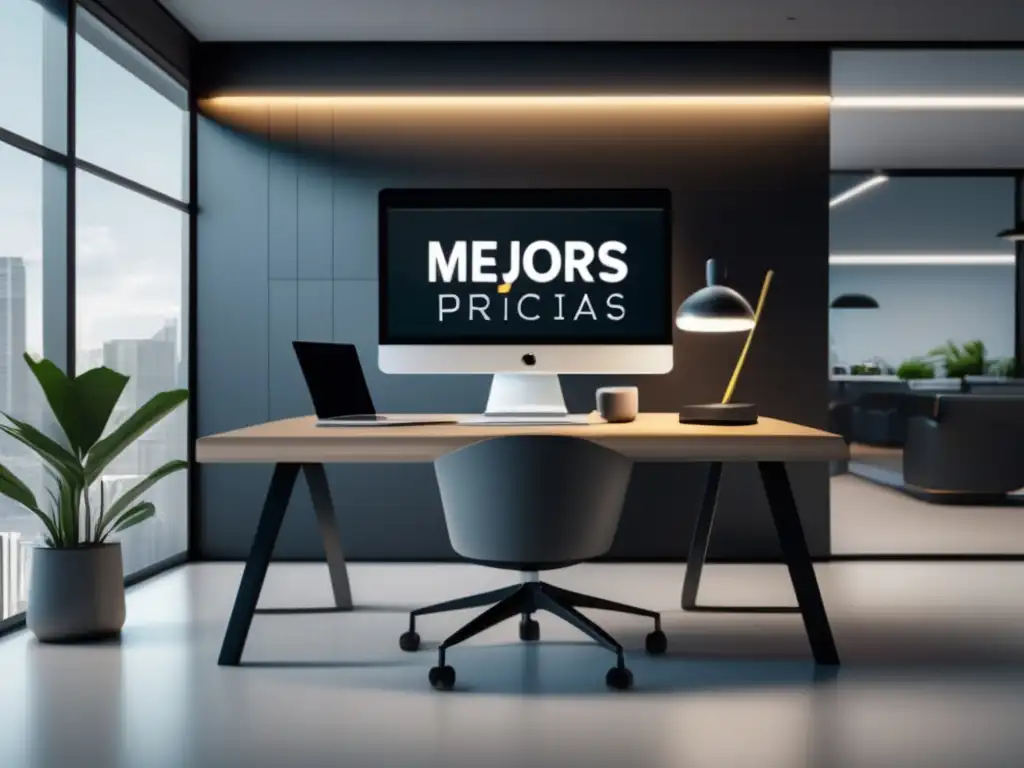 Oficina moderna con gráfico de crecimiento Oficina moderna con escritorio minimalista y gráfica de ingresos de afiliados