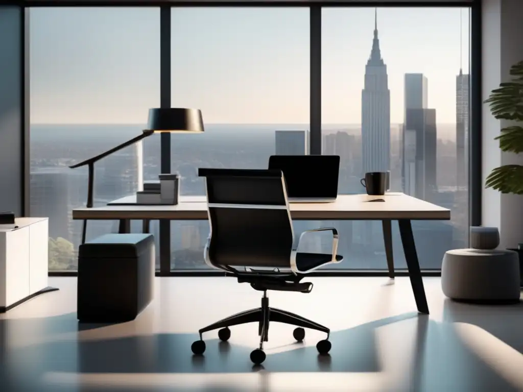 Oficina moderna y sofisticada Oficina moderna con vista panorámica, diseño minimalista y elementos motivadores