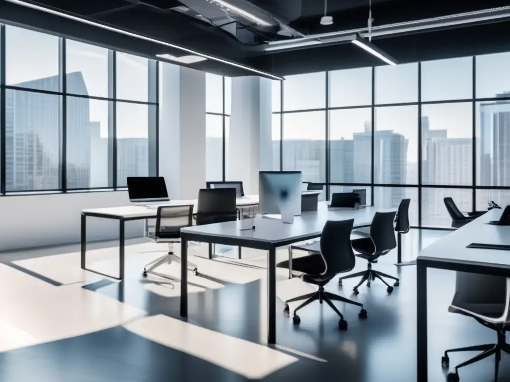 Espacio de oficina moderna y minimalista Espacio de oficina moderno y minimalista con éxito en el marketing de afiliados