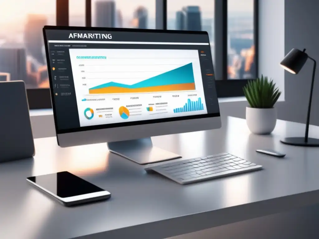 Oficina moderna con escritorio blanco Escritorio moderno con herramientas para aumentar ganancias en marketing de afiliados