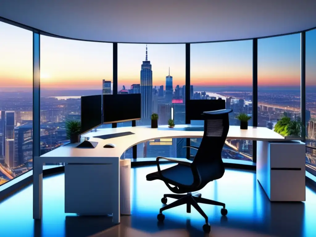 Moderna oficina minimalista con vista a la ciudad Oficina moderna con vista a la ciudad y estrategias de SEO