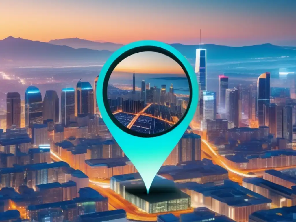 Oportunidades y potencial del marketing de afiliados Herramientas de SEO para marketing de afiliados en una imagen de paisaje urbano con enlaces interconectados y lupa