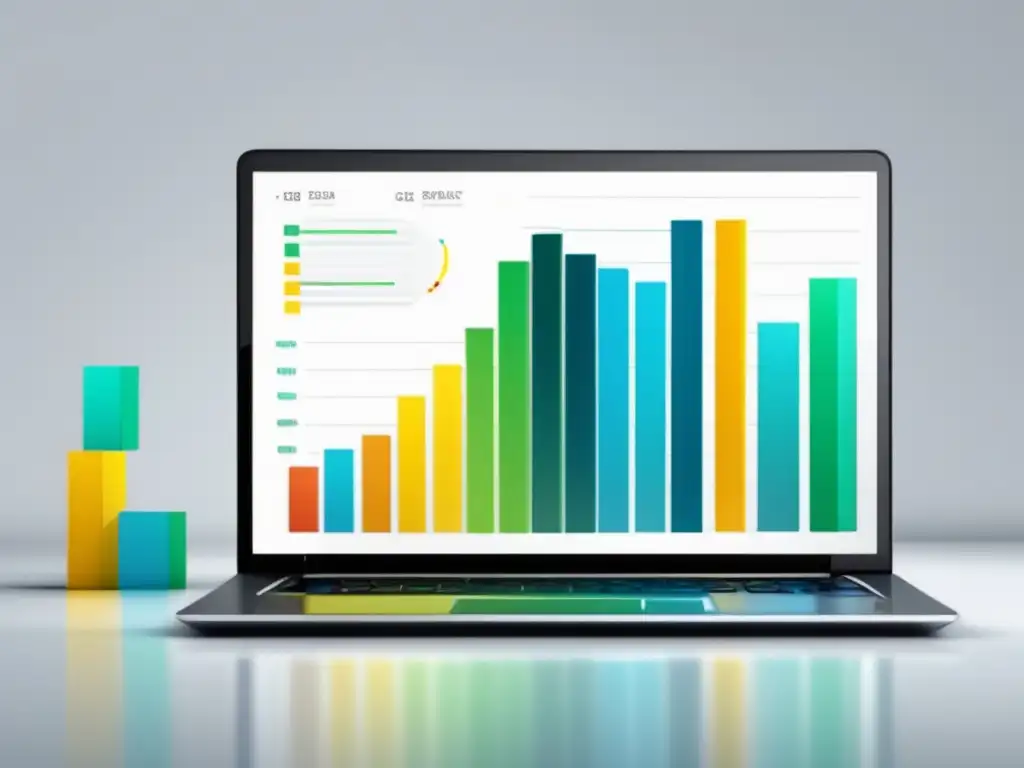 Laptop optimizado para marketing de afiliados Laptop moderno y minimalista con gráficos y datos de marketing de afiliados para mejorar conversiones
