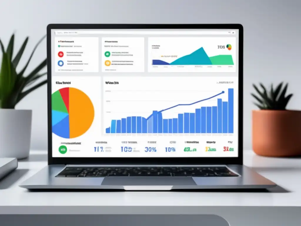 Herramientas de optimización para el SEO Laptop moderno con herramientas de optimización para afiliados de marketing