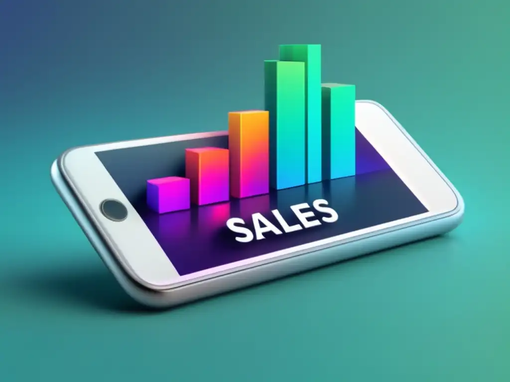 Smartphone con gráfico de ventas crecientes Smartphone muestra gráfico ventas con técnicas probadas de SEO para aumentar ventas como afiliado