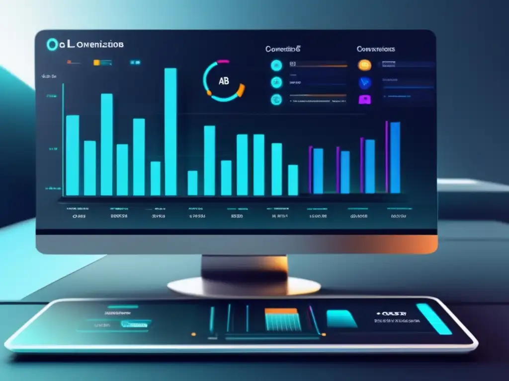 Interfaz digital futurista con gráficos y datos Imagen 8k de interfaz digital futurista para mejorar la tasa de conversión en el marketing de afiliados