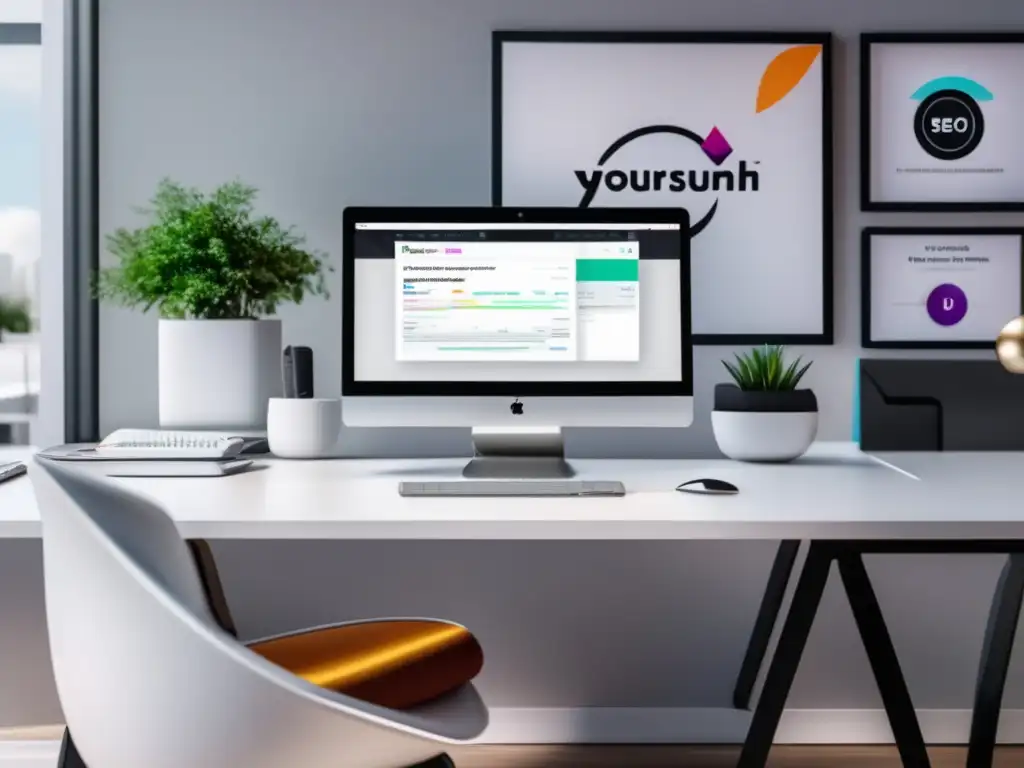 Un entorno de trabajo minimalista y profesional Espacio de trabajo minimalista con herramientas de optimización para afiliados de marketing