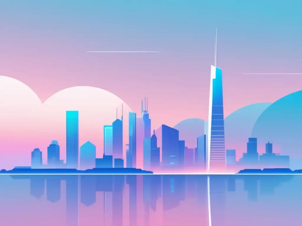Paisaje digital minimalista con ciudad futurista y herramientas de SEO para marketing de afiliados