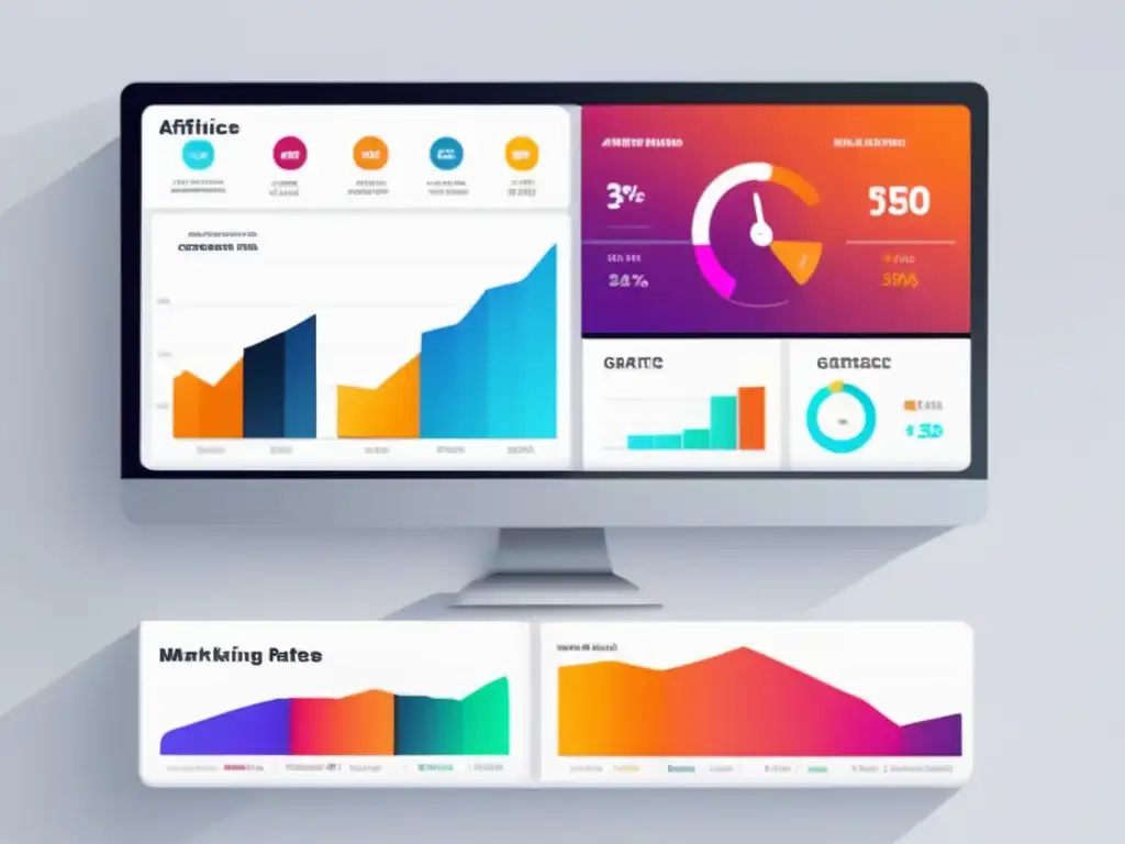 Dashboard de métricas de afiliados Métricas importantes marketing de afiliados: dashboard moderno, limpio y visualmente atractivo con datos y gráficos