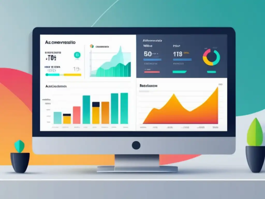 Dashboard de análisis web y métricas de conversión Dashboard digital minimalista con gráficos y métricas de sitio web