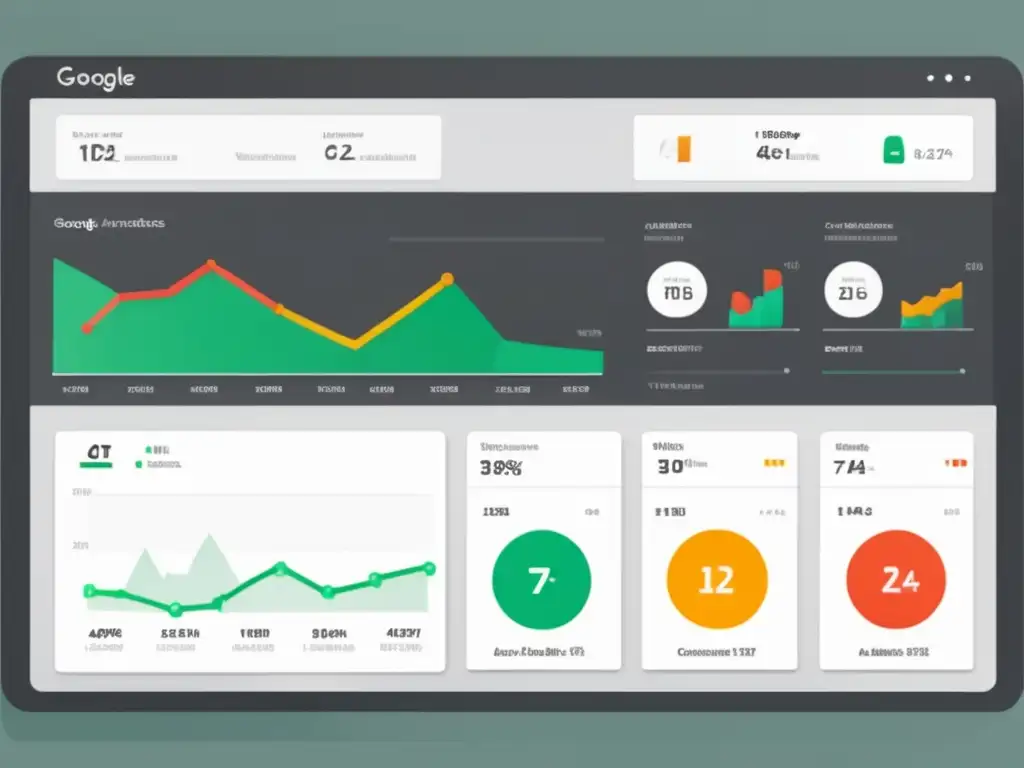 Panel moderno de Google Analytics con métricas y visualizaciones de datos, ideal para afiliados en marketing