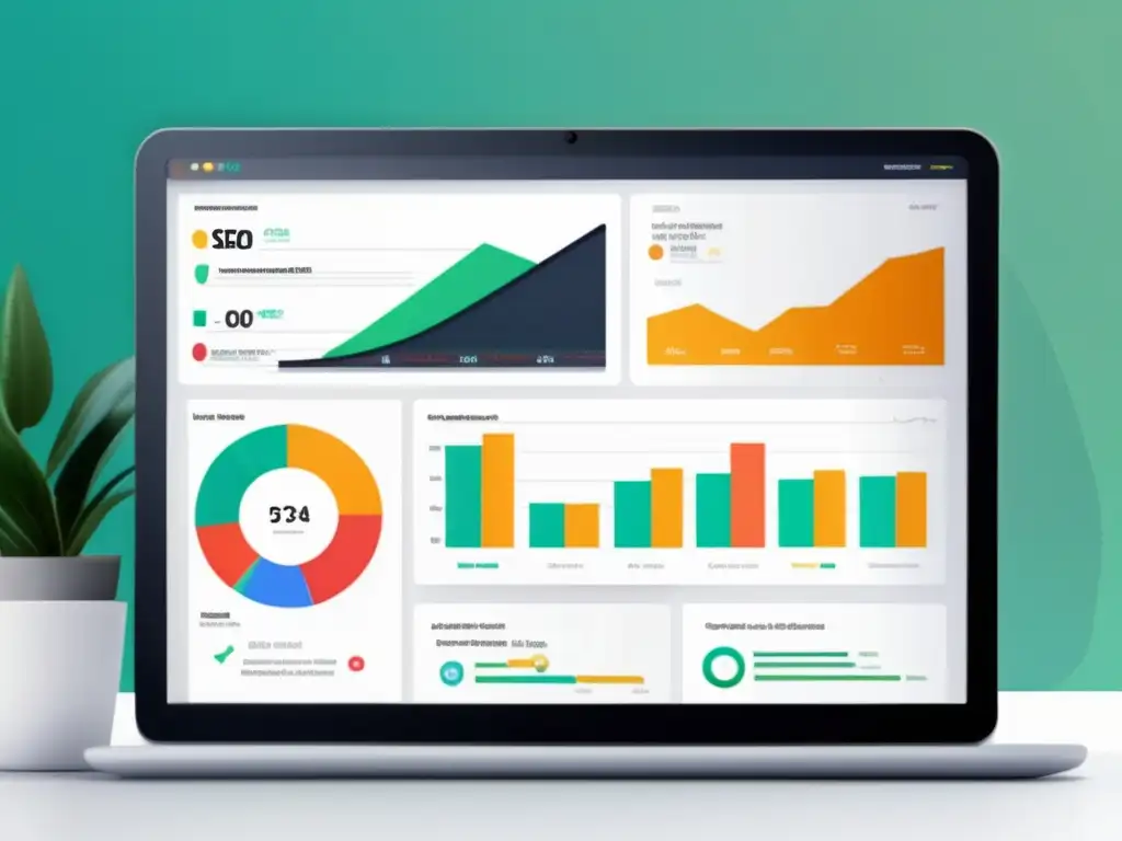 Dashboard SEO: Análisis de datos y optimización Dashboard SEO minimalista con gráficos, análisis y estrategias de SEO para afiliados en un mercado saturado