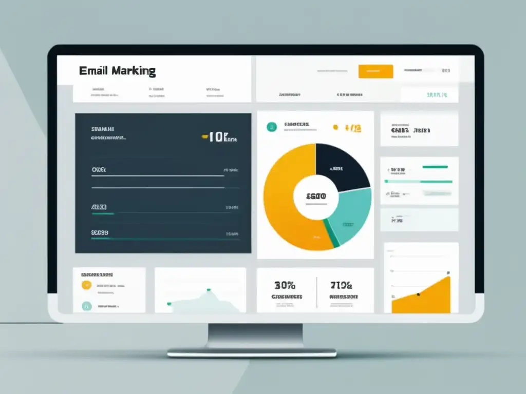 Dashboard de Email Marketing sofisticado Tablero de herramientas de email marketing para afiliados: diseño minimalista, moderno y sofisticado con elementos organizados y navegación intuitiva