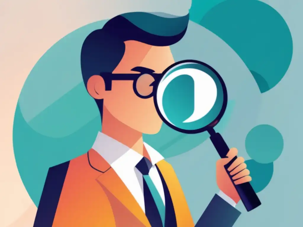 Empresario buscando nicho Ilustración minimalista de persona con lupa buscando nicho de mercado - Estrategias de marketing de afiliados para aumentar ganancias