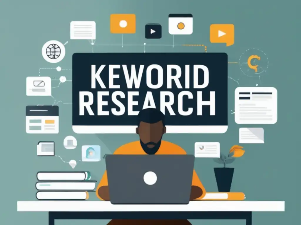 Trabajo eficiente con herramientas SEO Persona trabajando en una oficina con elementos de SEO