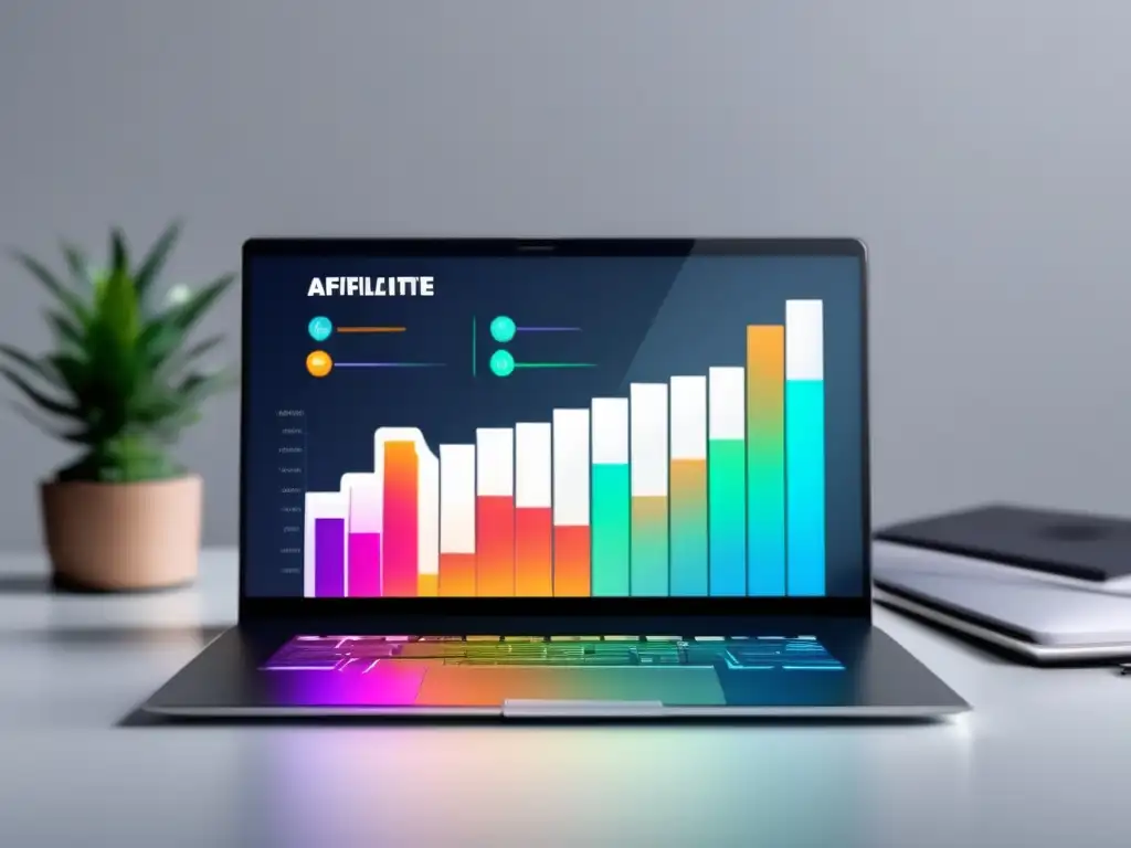 Laptop moderno muestra gráfica de ganancias en marketing de afiliados Laptop moderno muestra gráfica de crecimiento en estrategias de marketing de afiliados