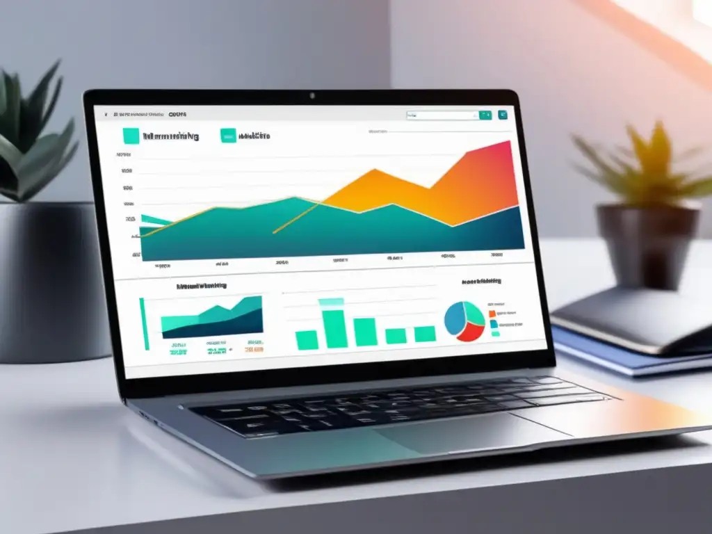 Laptop moderno con dashboard de marketing de afiliados Laptop moderno con dashboard de marketing de afiliados, gráficos y seguimiento de enlaces - Mitos sobre el marketing de afiliados