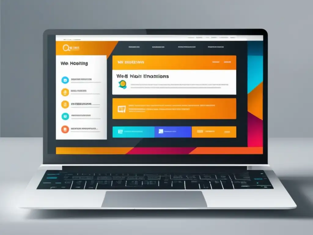 Laptop blanco con diseño moderno y web hosting Laptop blanco con diseño moderno y minimalista mostrando plataforma de hosting con programas de afiliados