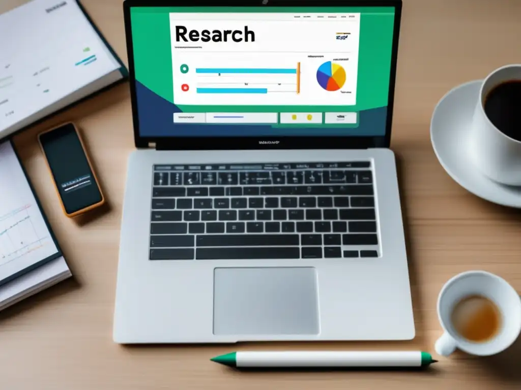 Laptop con herramienta de investigación de palabras clave Laptop blanco con herramienta de análisis de palabras clave