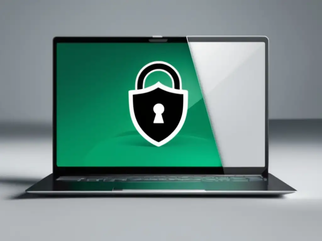 Laptop protección privacidad Laptop con bloqueo de privacidad, simbolizando respeto a la privacidad en el marketing de afiliados