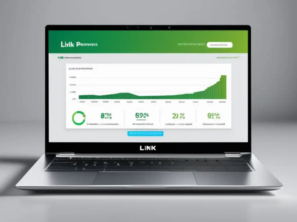 Laptop moderno con gráfico de optimización de enlaces Laptop moderno y elegante con gráfico de optimización de enlaces de afiliados