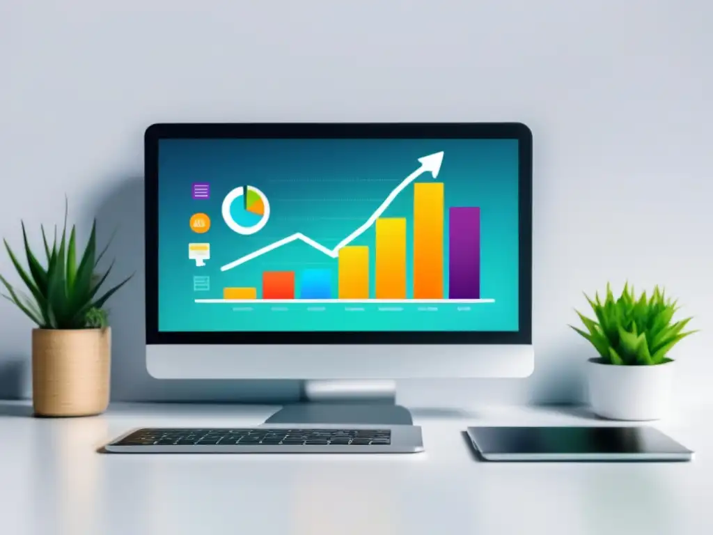Laptop moderno con gráfico de ingresos pasivos Laptop moderno con gráfico de ingresos pasivos y símbolos de plataformas y herramientas de marketing de afiliados