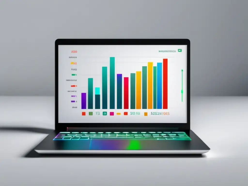 Portátil elegante con gráfico de ganancias Laptop moderno con pantalla vibrante y diseño elegante, mostrando gráfica de ganancias en marketing de afiliados