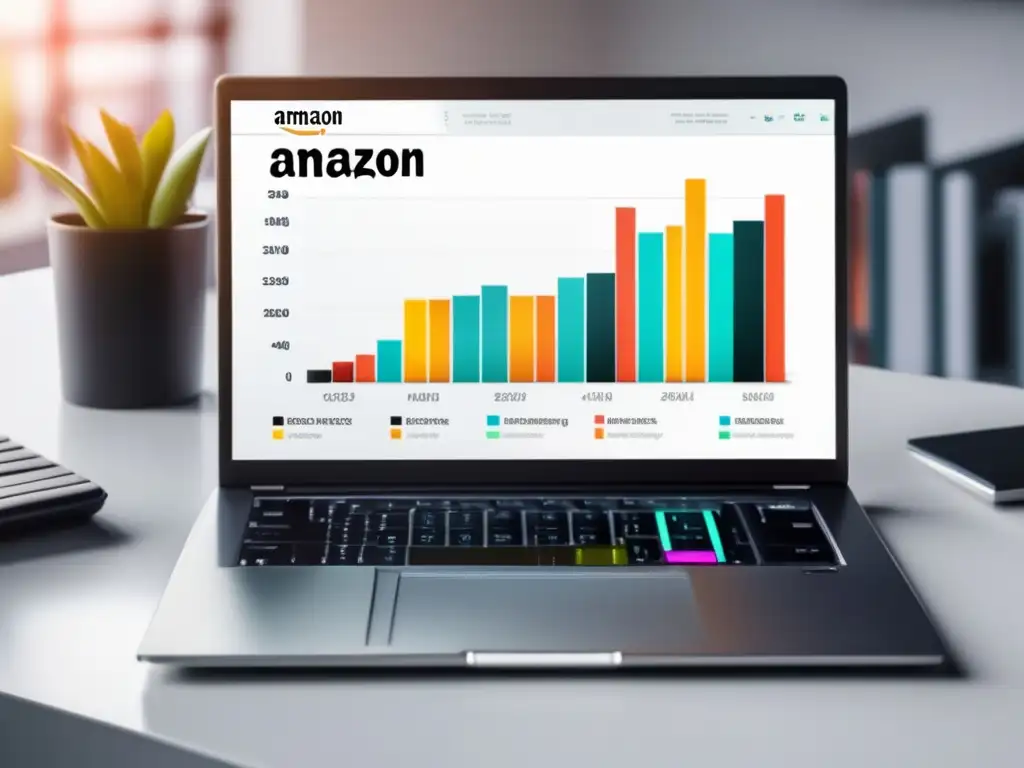 Laptop moderno y gráfico de éxito de marketing de afiliados de Amazon Grafico exitoso: crecimiento y tácticas de marketing de afiliados de los gigantes en Amazon