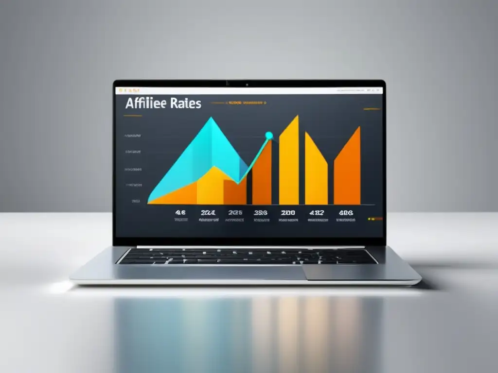 Laptop moderno con gráfico dinámico de marketing de afiliados Laptop moderno con diseño minimalista y gráfico dinámico que muestra estrategias de marketing de afiliados