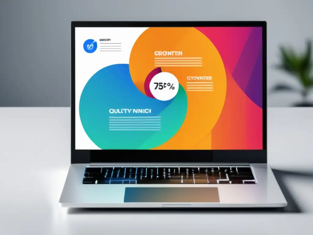 Laptop moderno en escritorio blanco: marketing afiliado ético Laptop en escritorio blanco, gráfico impactante que representa crecimiento y éxito en el marketing de afiliados ético