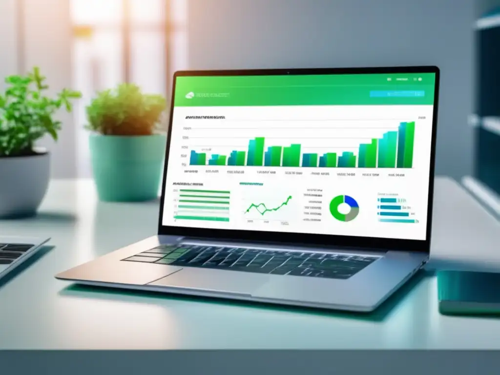 Laptop moderno en escritorio blanco Imagen: Laptop moderna en escritorio blanco con gráfico de ganancias de programas de afiliados más efectivos