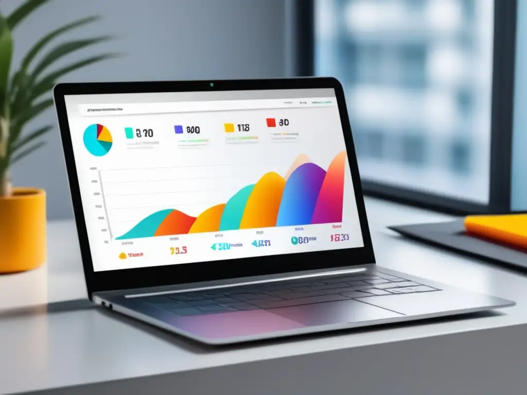 Laptop moderno con dashboard de análisis SEO Laptop moderno con pantalla vibrante muestra dashboard de análisis SEO - SEO para marketing de afiliados