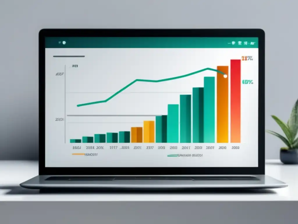Crecimiento de tráfico orgánico con SEO Laptop moderno muestra gráfica de crecimiento orgánico en SEO para marketing de afiliados
