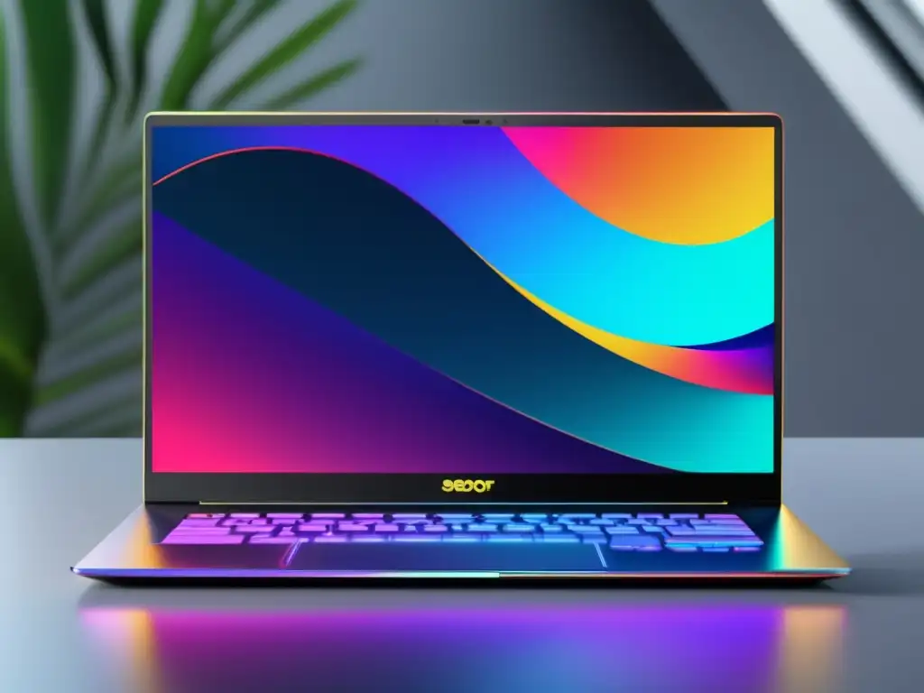 Laptop moderno con diseño minimalista Laptop moderno y sofisticado con diseño minimalista y pantalla SEO vibrante