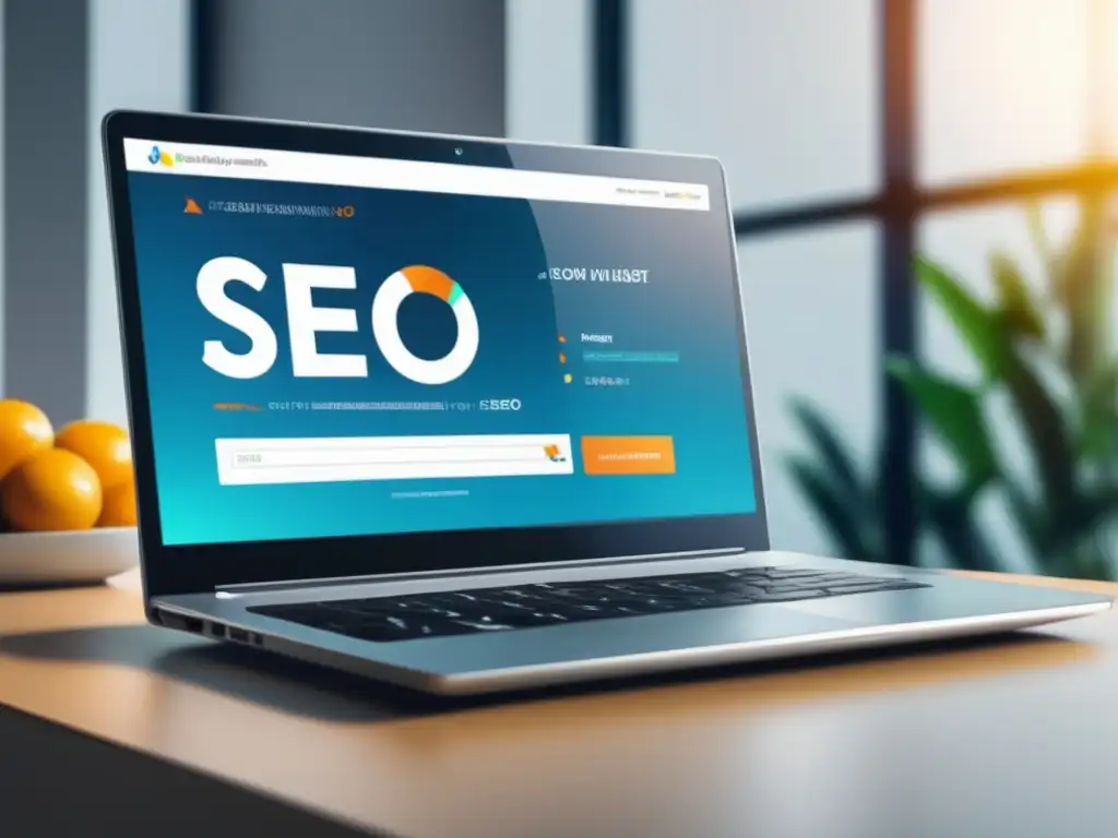 Laptop SEO Marketing Laptop moderno y vibrante que muestra el éxito del SEO en el marketing de afiliados