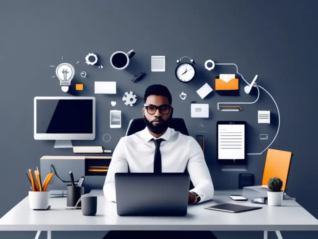 Profesionalidad en la creación de contenido Persona trabajando en escritorio con herramientas para crear contenido: estrategias de contenido para marketing de afiliados