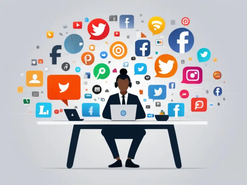 Persona productiva en escritorio moderno Persona en escritorio moderno con laptop y estrategias de contenido efectivas para dominar el marketing de afiliados