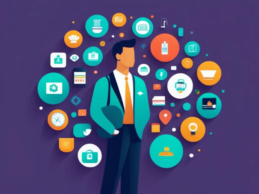 Profesionalidad y calidad en marketing de afiliados Persona rodeada de productos y servicios de alta calidad - estrategias de marketing de afiliados más rentables