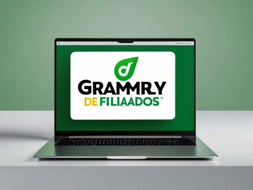 Programa de Afiliados de Grammarly en pantalla de laptop Laptop de alto rendimiento con el logo de Grammarly y
