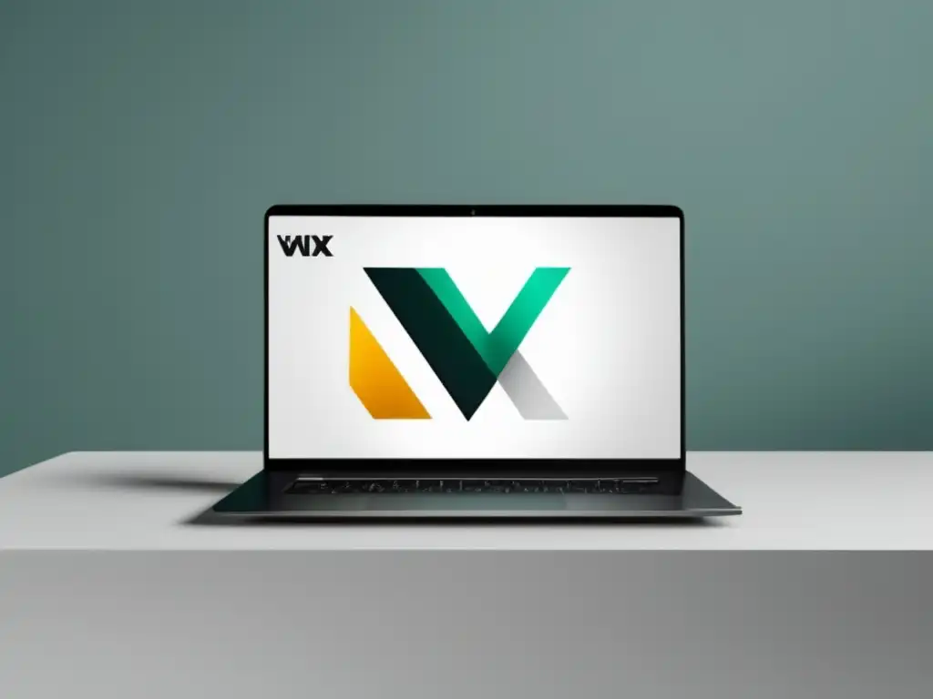 Laptop Wix: Programa de Afiliados Imagen del programa de afiliados de Wix: laptop minimalista con dashboard de afiliados y diseño geométrico en tonos suaves
