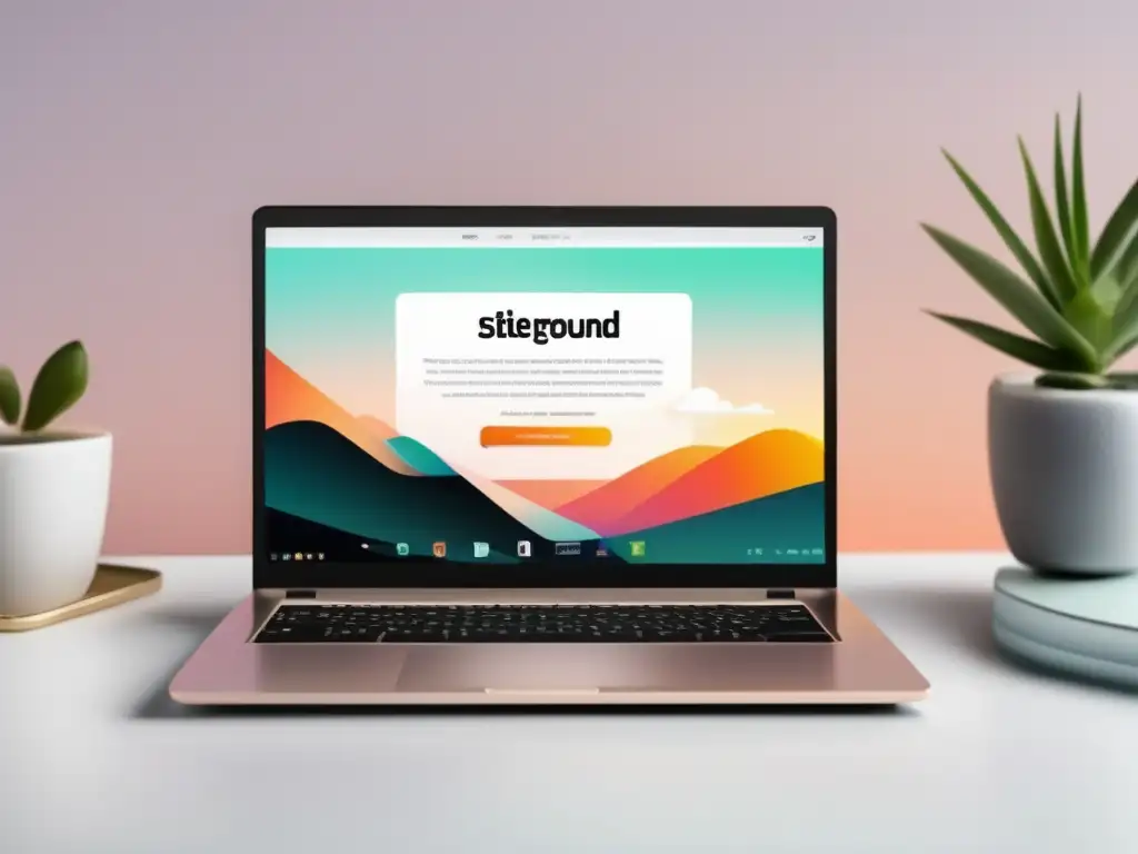 Programa de afiliados de SiteGround en laptop Laptop y programa de afiliados de SiteGround en un escritorio minimalista