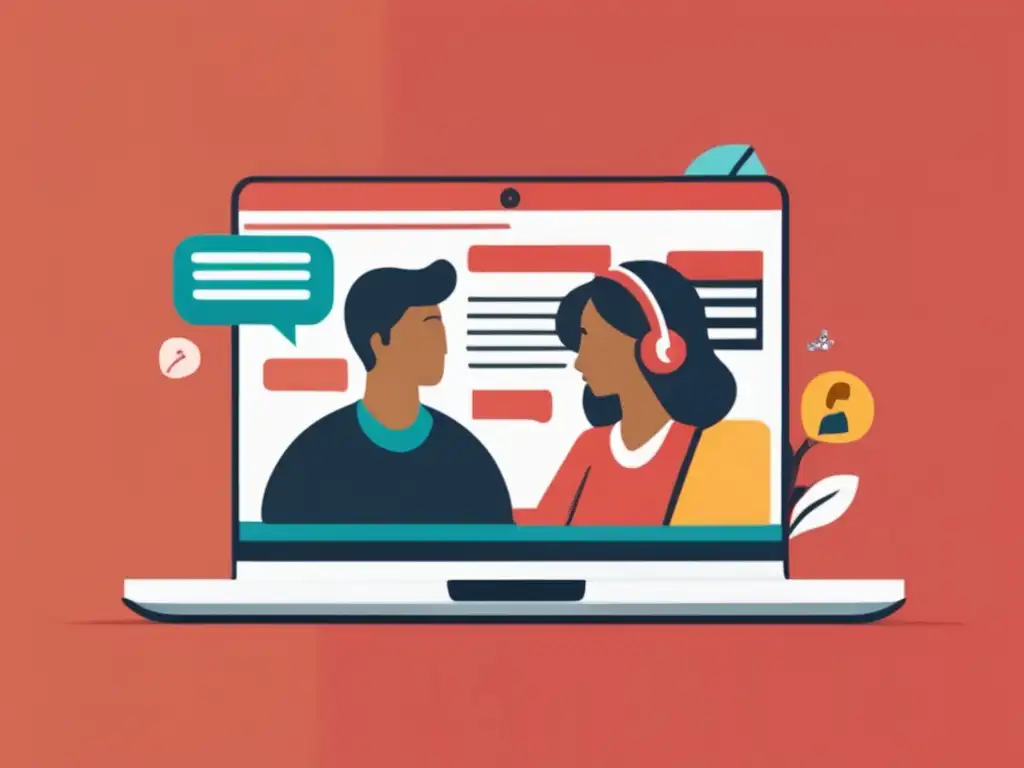 Estrategia de promoción adaptada Ilustración minimalista de pantalla de laptop con personas diversas, logo TubeBuddy y objetivo rodeado de flechas
