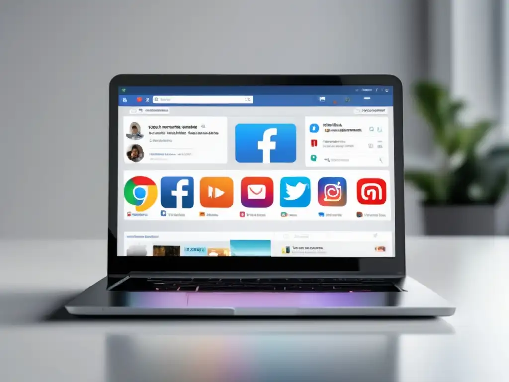 Promoción en redes sociales Imagen de laptop con interfaz de redes sociales, promoviendo éxito en marketing de afiliados