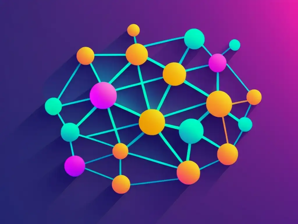 Red de enlaces vibrante y moderna Estrategia SEO para marketing de afiliados: red de enlaces vibrantes y minimalista que destaca importancia e intricidad del link building