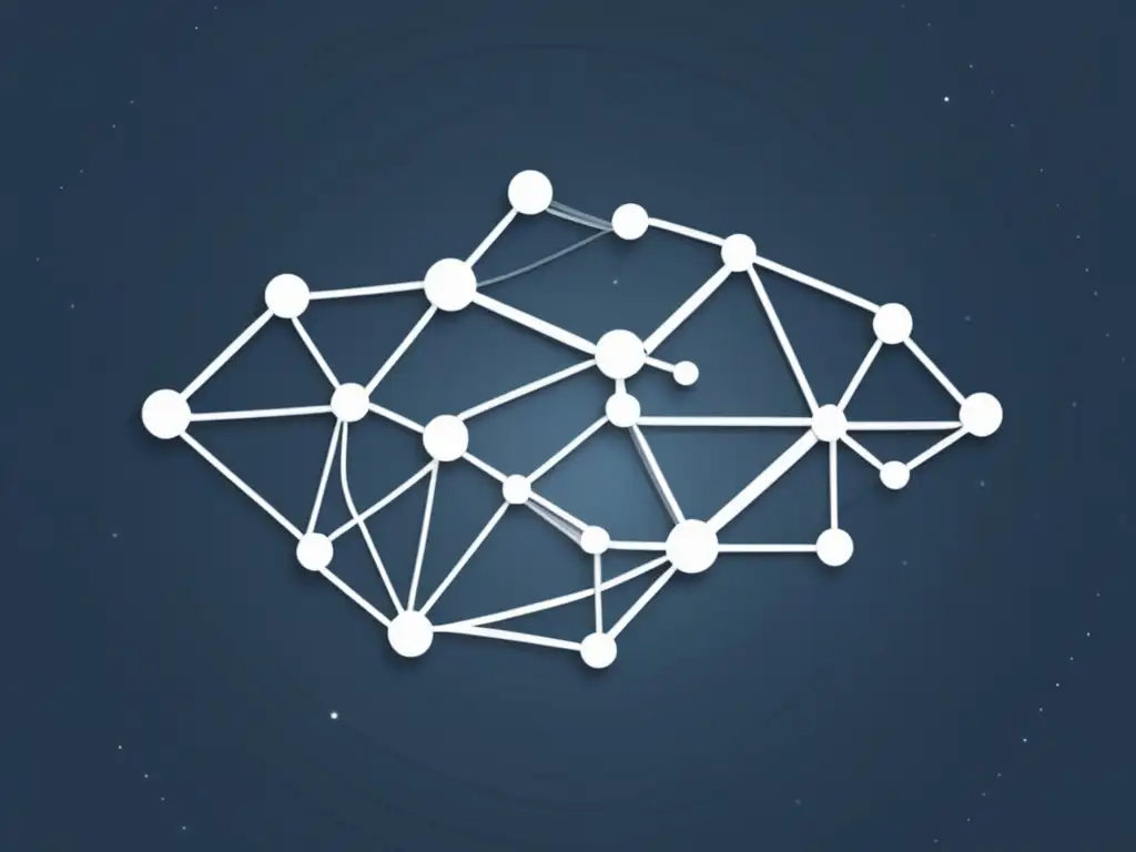 Red de afiliados eficiente Estrategias éticas de marketing de afiliados en una red de conexiones y nodos digitales, con un aspecto minimalista y profesional