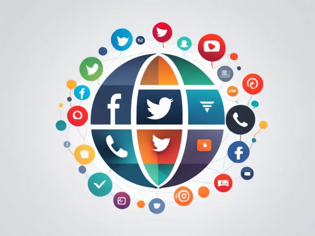 Redes sociales globales Redes sociales para el marketing de afiliados: una red global de iconos que representan plataformas populares con colores vibrantes