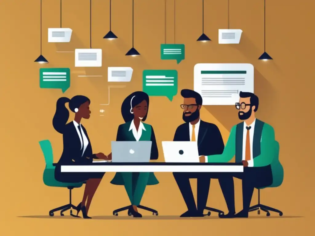 Discusión profesional en mesa de conferencias Importancia ética en marketing de afiliados: imagen moderna de profesionales en reunión, colaborando en un entorno empresarial